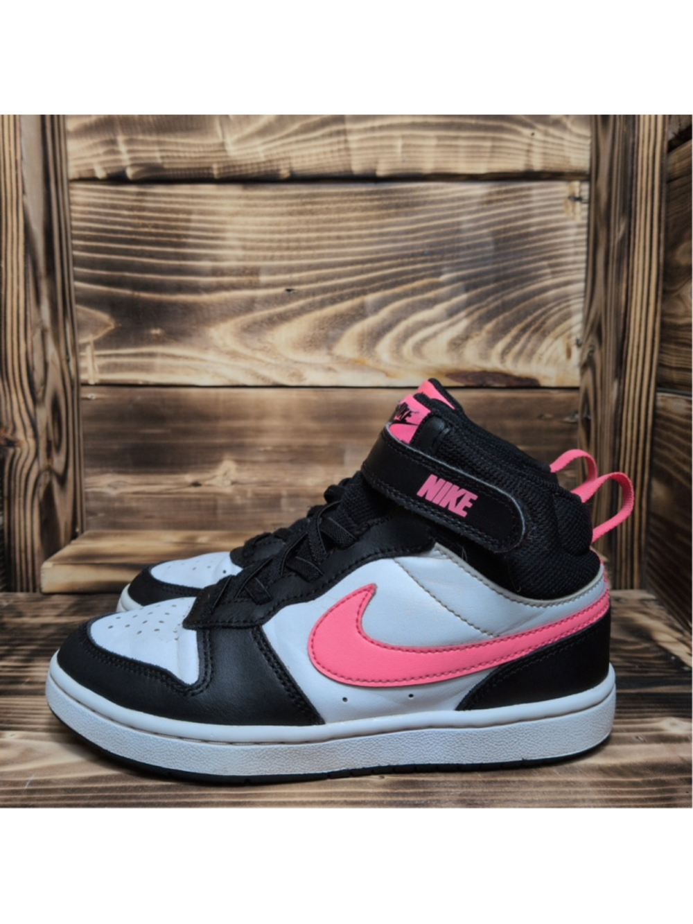 Nike Court Borough Mid Top Youth 1Y Black White Pink CD7783-005 Sneaker Shoes